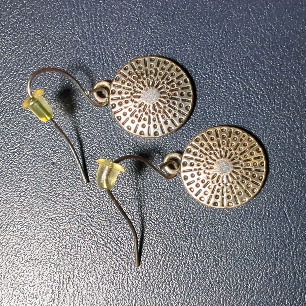 Silver Hanging Disc Earrings 15$